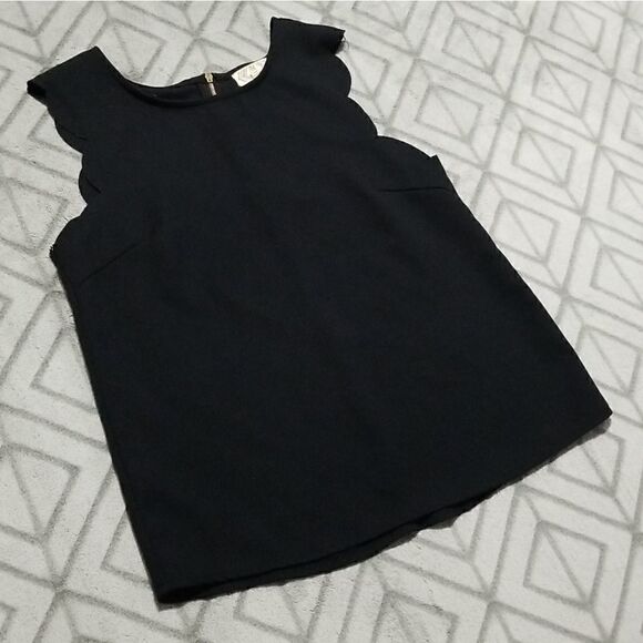 Pink Rose Black Scalloped Sleeveless Classy Dressy Classic Loose Fit Blouse - Picture 1 of 5